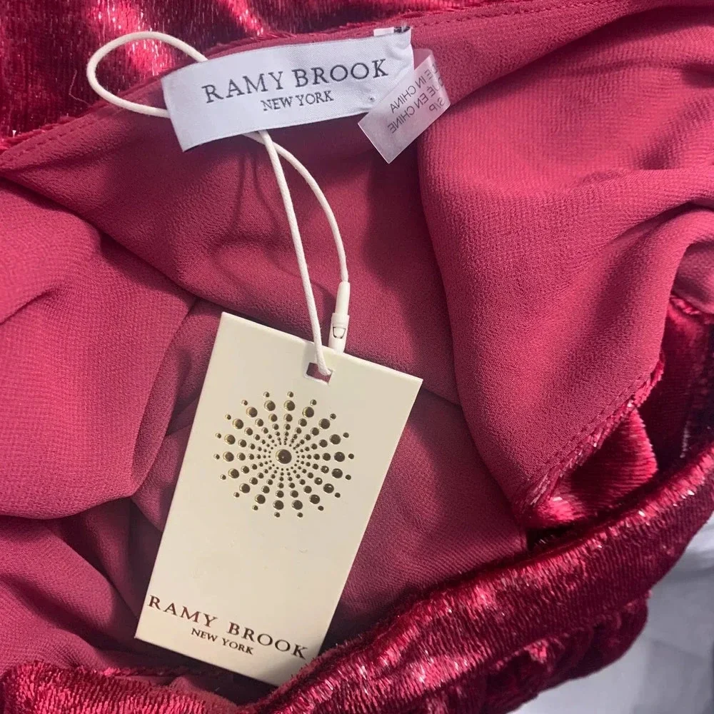 Ramy Brook Ellin Halter Dress in Deep Red Velvet Size US Large‎